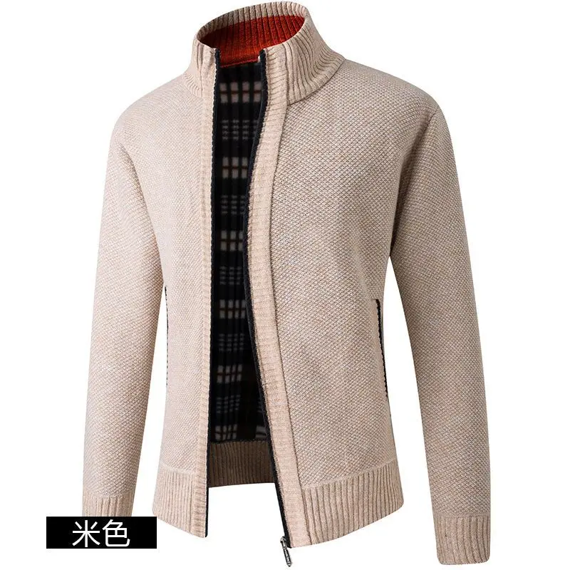 Autumn Winter New Men's Casual Long Sleeve Patchwork Sweater Thick Stand Collar Loose Solid Color Cardigan Zipper Knitted Coats