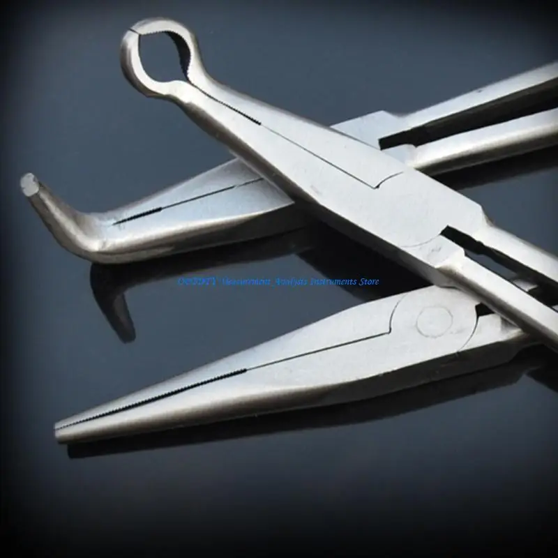 Lot de 5 pinces à bec long 280 mm, outils de précision pour bricolage et professionnels, présentées en parallèle sur fond clair.