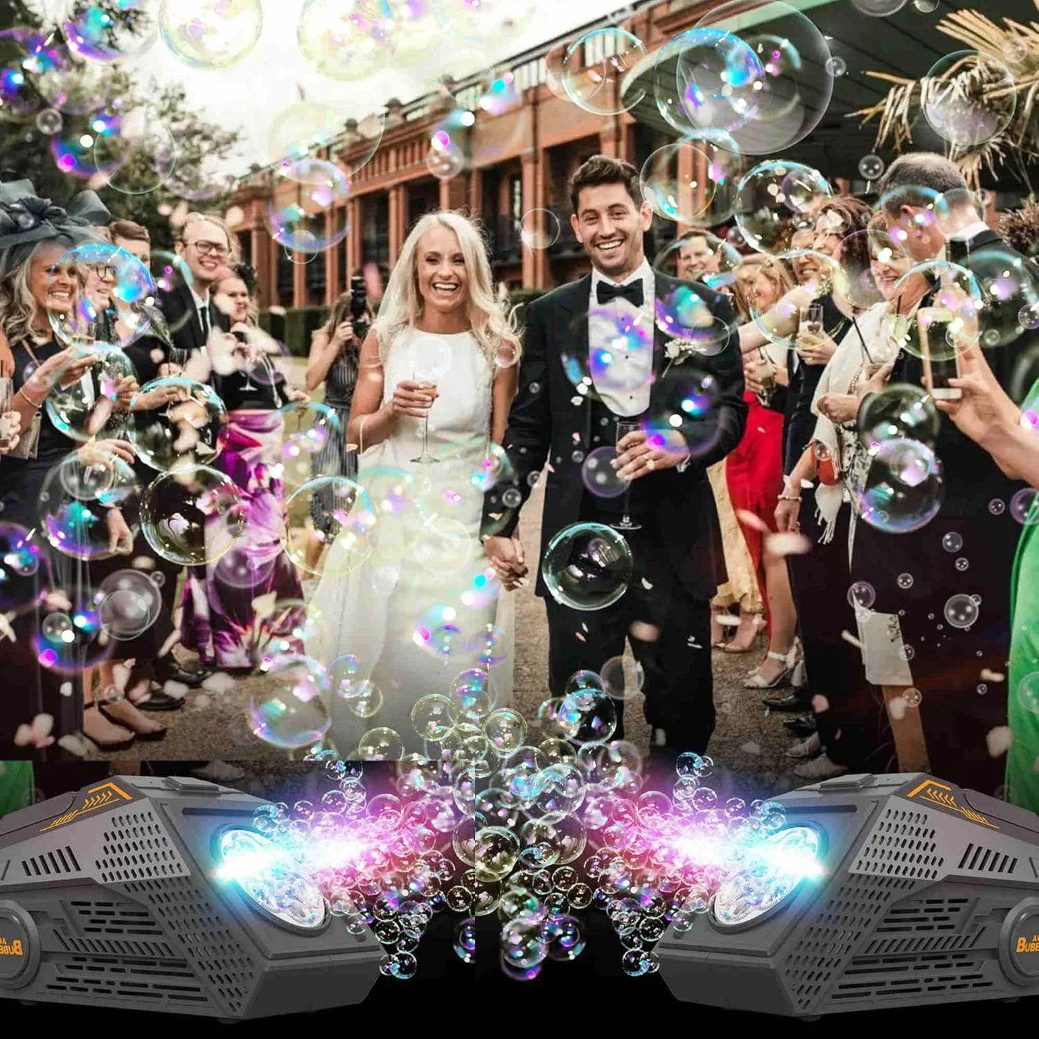 Bubble Machine Automatic Soap Bubble Blowing Eletric Portable with Light Toys for Kids Speaker Outdoor Games Birthday Wedding