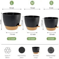 Large Self Watering Pots, 12/10/9 Plastic Planters with High Drainage Holes and Deep Reservoir 2