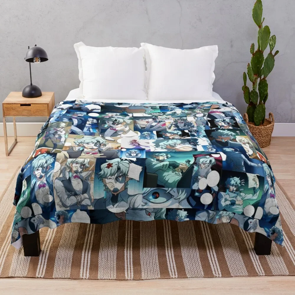 Il Dottore genshin impact webcomic collage Throw Blanket Camping Extra Large Throw Custom Blankets