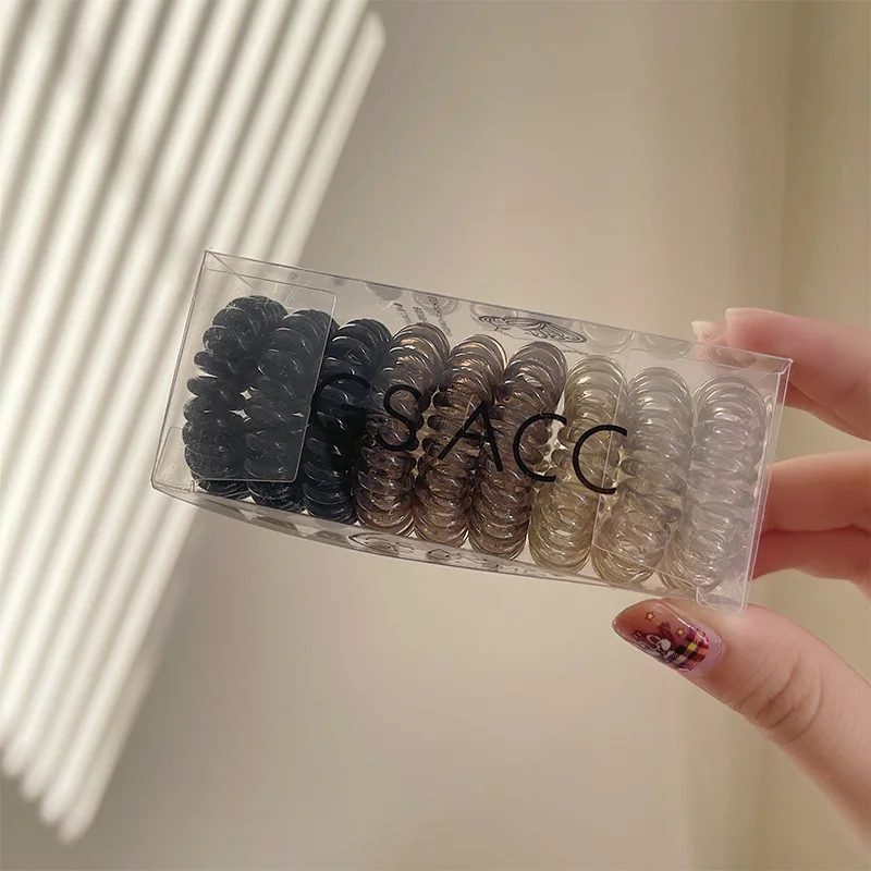 Spiral No-Crease Hair Tie Set - 9 Elastic Coil Scrunchies