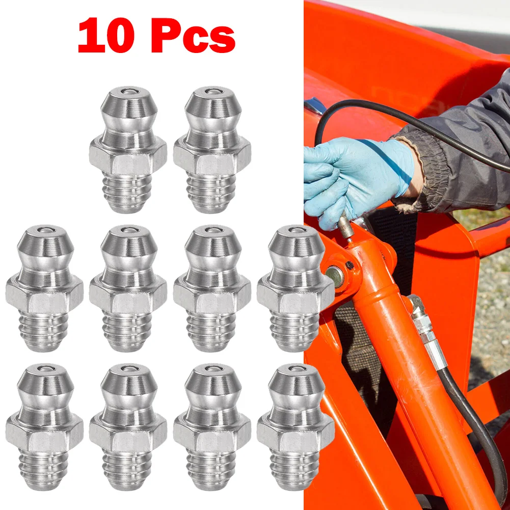 Straight Hydraulic Grease Fitting M6 Thread Grease Nozzle Connection Stainless Steel Nipples For Bearings 10Pcs grease nipple fitting