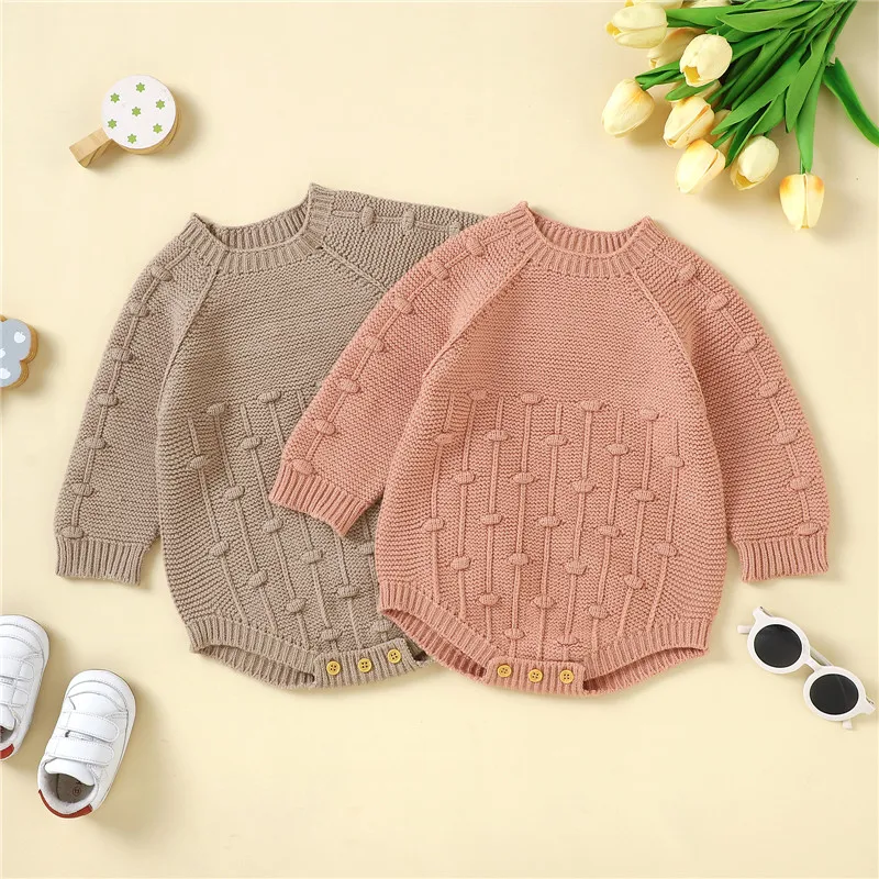 0-18months Newborn Sweater Rompers Solid Color Knitted Toddler Long Sleeve Sweater Bodysuit For Baby Boys And Girls