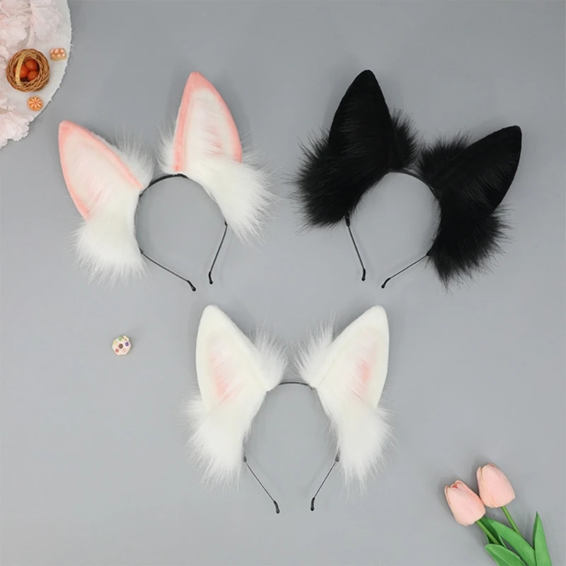 Faux Fur Ears Plush Headbands Women Lovely Animal Ears Hair Hoop Female Girls Hairband Holiday Party Cosplay Costume Headpiece