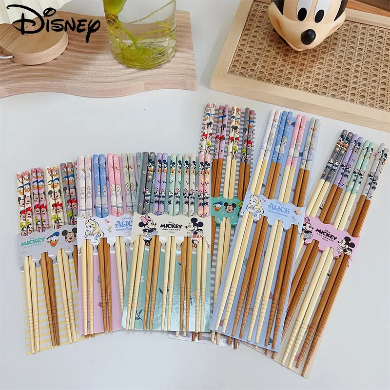 

5pairs/set Disney Mickey Mouse Alice Chopsticks Cute Cartoon Bamboo Chopsticks Household Long Chopsticks Non-slip Tableware