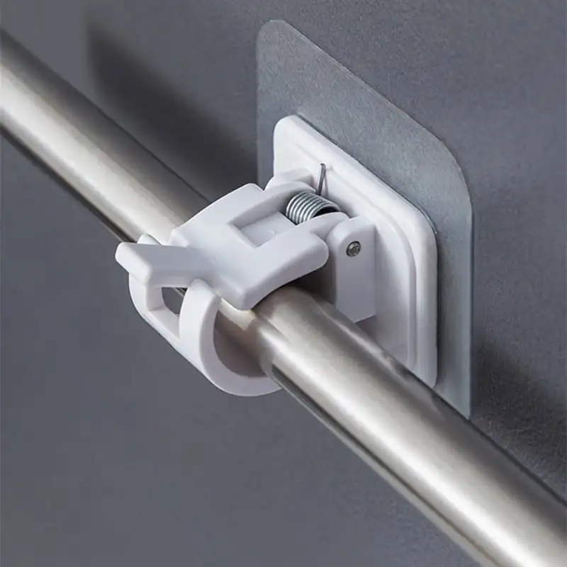 Nail-Free Adjustable Curtain Rod Holder Clamp Hook Rod Bracket Holders Adhesive Wall Curtain Fixed Clip Hanging Rack Hook