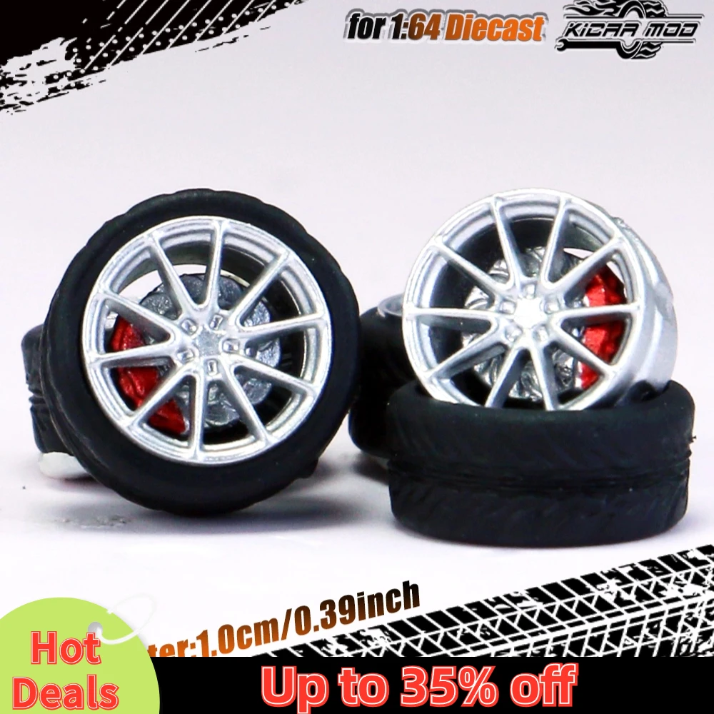 Kicarmod 1/64 Model Car ABS Wheels with Rubber Tire Brake Disc Refitting Parts Diameter 10mm For Model Car Tomica MINI GT 2
