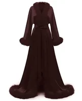 Feather Blush Kimono Robe Boudoir Wedding Floor Length Maxi Dressing Gown Robes Bride to Be Hen Party Stain Silk Lingerie - Image 3