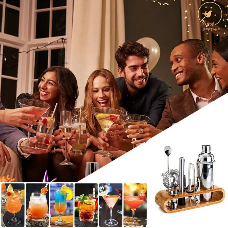 750ml Mixology Bartender Kit Bar Tool Set Stand Home Bartending Kit Martini Cocktail Shaker Set Barware Tool