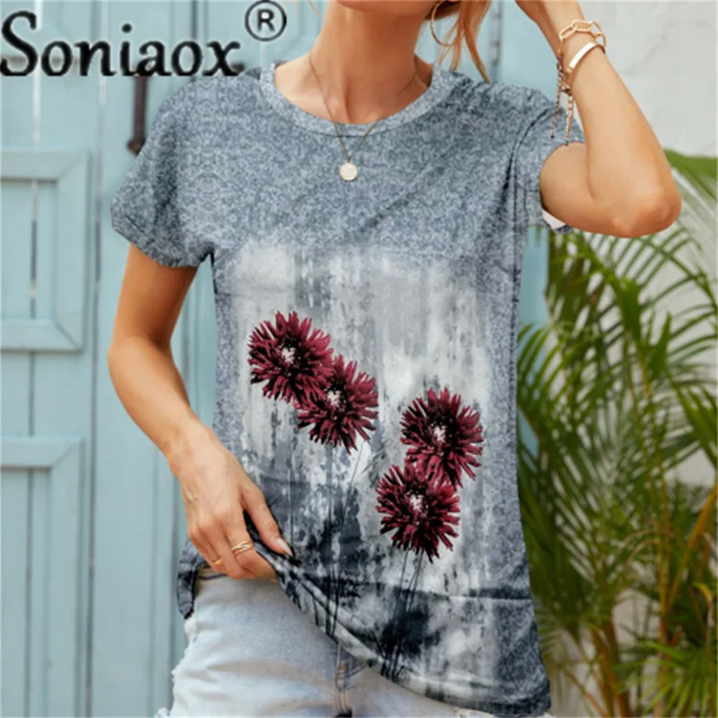 3D Dandelion Floral Print Women T Shirts Plus Size Casual Short Sleeve Loose Tops Oversized Ladies Vintage Tee Summer 2022 New |