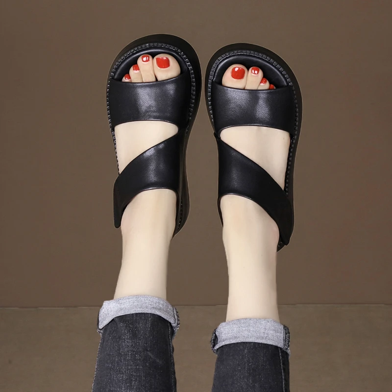 summer new wedge heel open toe casual luxury designer shoes sandals women's handmade re...