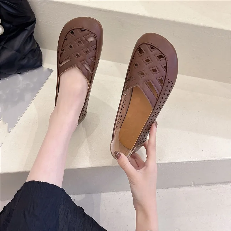 

Сандалии женские с круглым носком, Дышащие Модные Босоножки с открытым носком, удобная спортивная обувь на плоской подошве для отдыха, лето