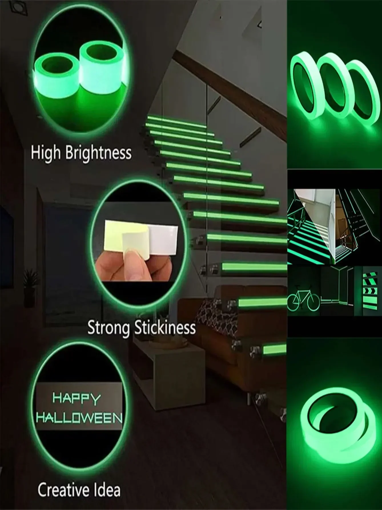 Description Picture 4 of itemGlow in the Dark Double Sided Tape Waterproof Cut Kitchen Cabinet Storage Adhesive Fluorescent Fluorescence Stairs Fireproof