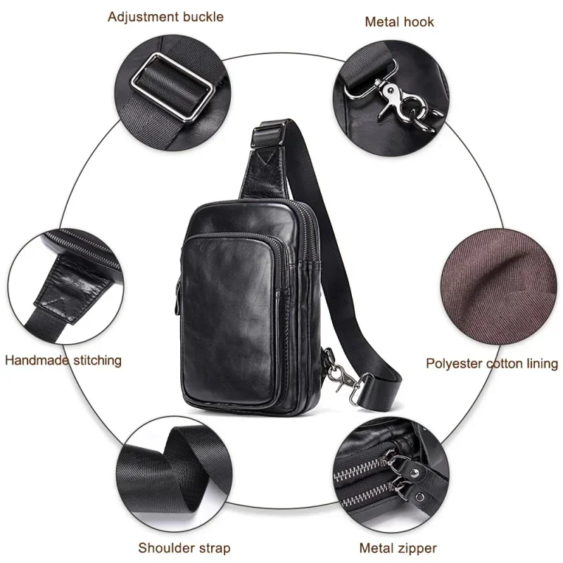 Genuine Leather Black Sling Bag for Men