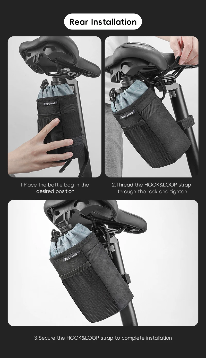 WEST BIKING Multifunktionale Fahrradtasche, Wasserflaschenaufbewahrungstasche, Fahrradsatteltasche, MTB-Fahrradlenkertasche, Fahrradrahmentasche – Detail 13