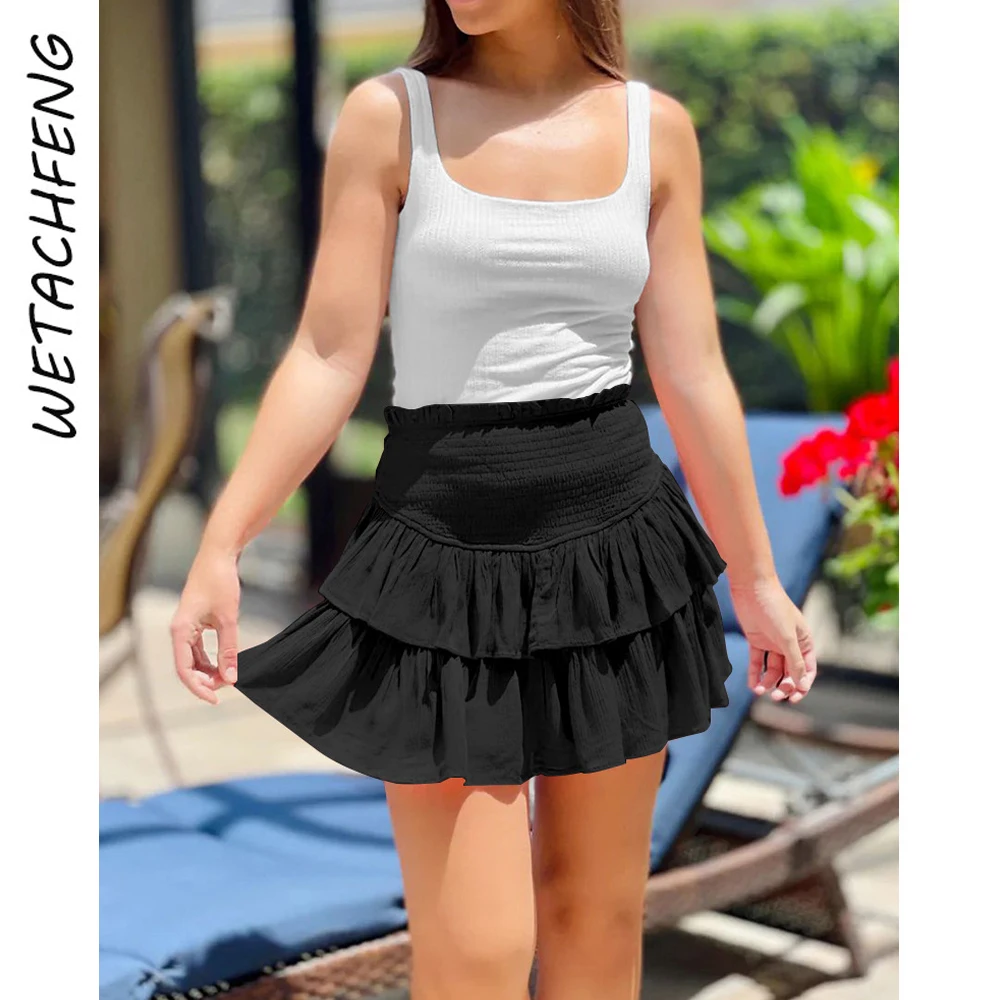 

Black Womens Skirts Summer Sexy Ruffles Ruched Mini Streertwear Y2K Short Skirts 2023 High Waist Beach Bohemian Skirts Clothes