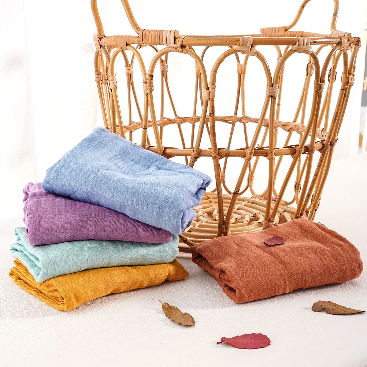 Elinfant Solid Color Cotton Muslin Swaddle Blankets Bamboo Cotton Soft Newborn Babt Receiving Blanket