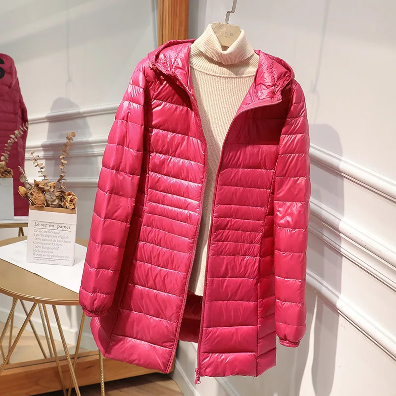 Female Long Warm Down Coat with Portable Storage Bag Women Light Down Jacket Ladies Overcoats Hip-Length High Street 4