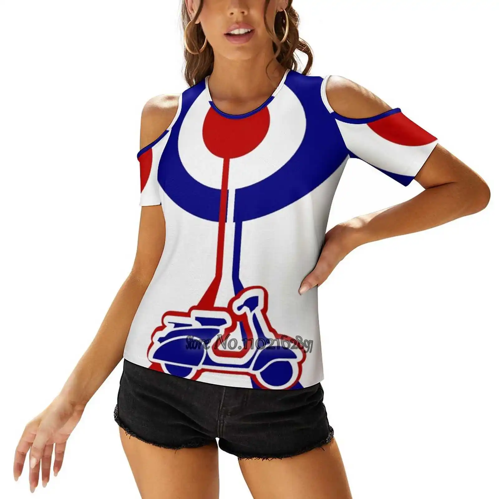Retro Mod Target E Scooter Art T-Shirt Da Donna Allacciatura Posteriore T-Shirt Sexy Scava Fuori Pullover Top Mod Mod Culture Mod Mod Target