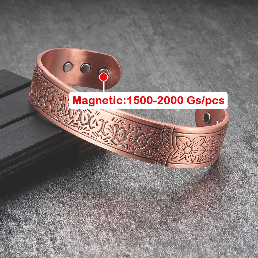 Meathly Pure Copper Bracelet Magnetic Health Energy 15.5mm Wide Adjustable Open Cuff Bangles for Men Jewelry Resizable Vintage_voghion.com
