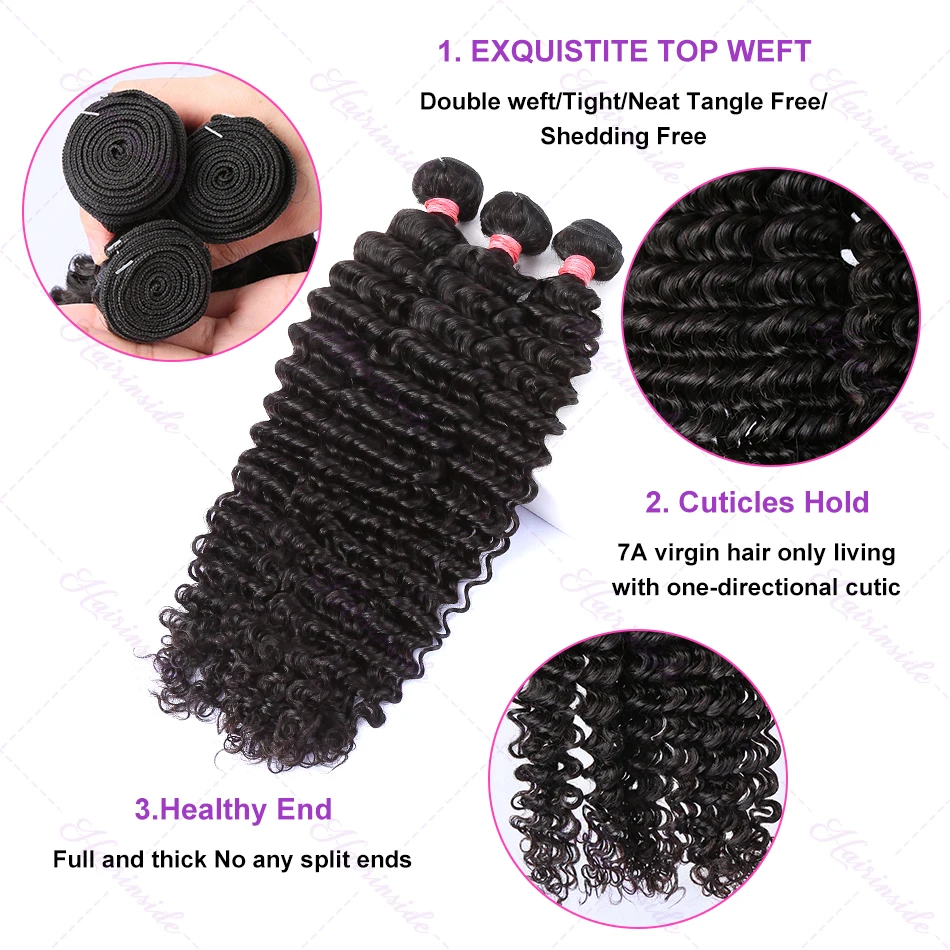 Deep Wave 30 34 Inch Brazilian Remy Raw Virgin Weaving Human Hair Loose Curly Water Wave Extensions 3 bundles Braiding Hair