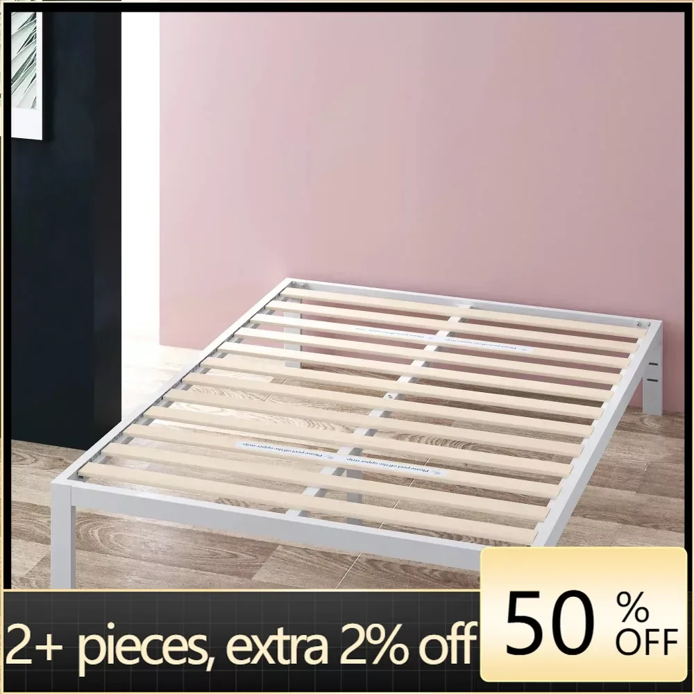 

14" White Metal Platform Bed Frame Freight Free Bedroom Furniture Home