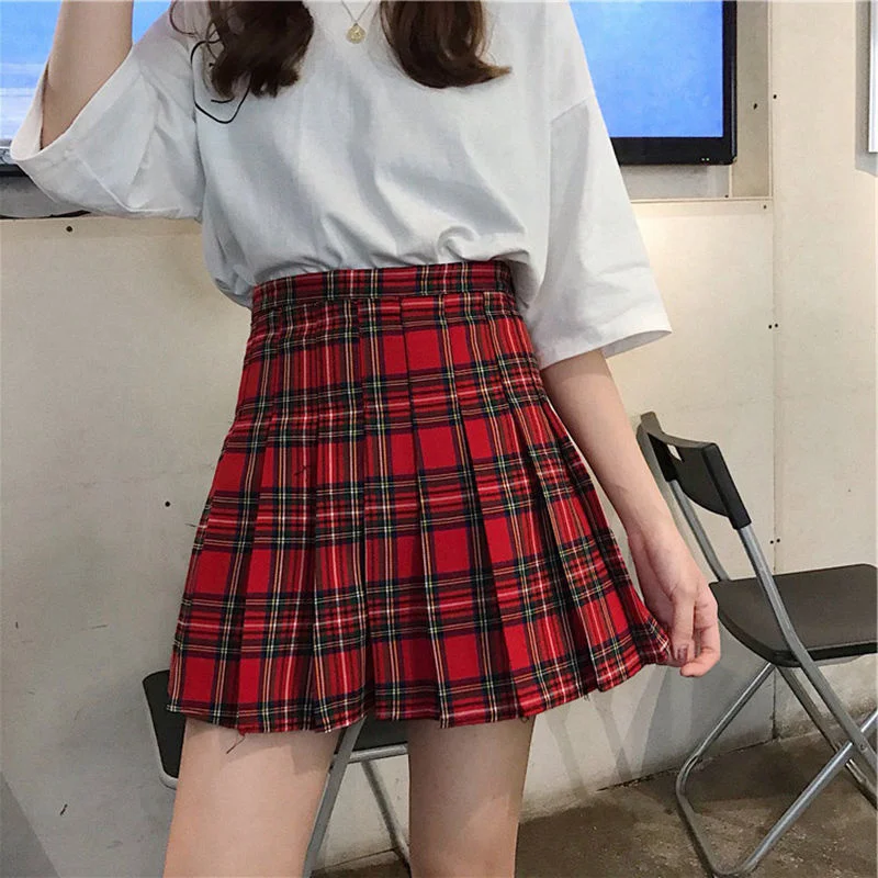 

Клетчатая плиссированная юбка, Женская стильная ретро трапециевидная короткая юбка с высокой талией, Женская мини-юбка, одежда для женщин