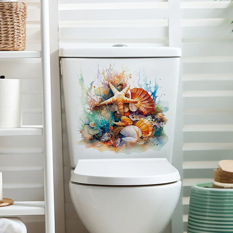 Toilet Wall Stickers T743#Underwater World Self Adhesive Mural Bathroom Toilet Decor Living Room Cabinet Home Decoration