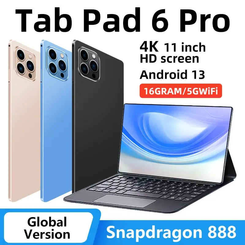 

Original Global Version Pad 6 Pro Tablet PC Android 13 Snapdragon 888 RAM 16GB+ROM 1TB 10000mAh 5G 11 inch HD Screen WIFI Mi Tab