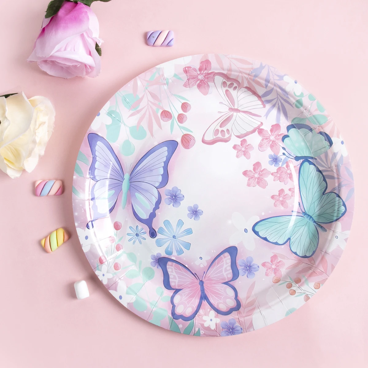 Butterfly Party Tableware Set - Disposable Plates Napkins Cups  Tablecloth for Baby Shower  Birthday