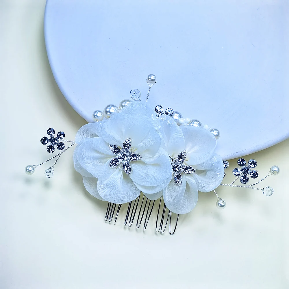 Bridal Flower Wedding Hairpin Crystal Pearl Hairpin Headwear Wedding Hair Jewelry with Rhinestones Bride Bridesmaid Ladies Girl
