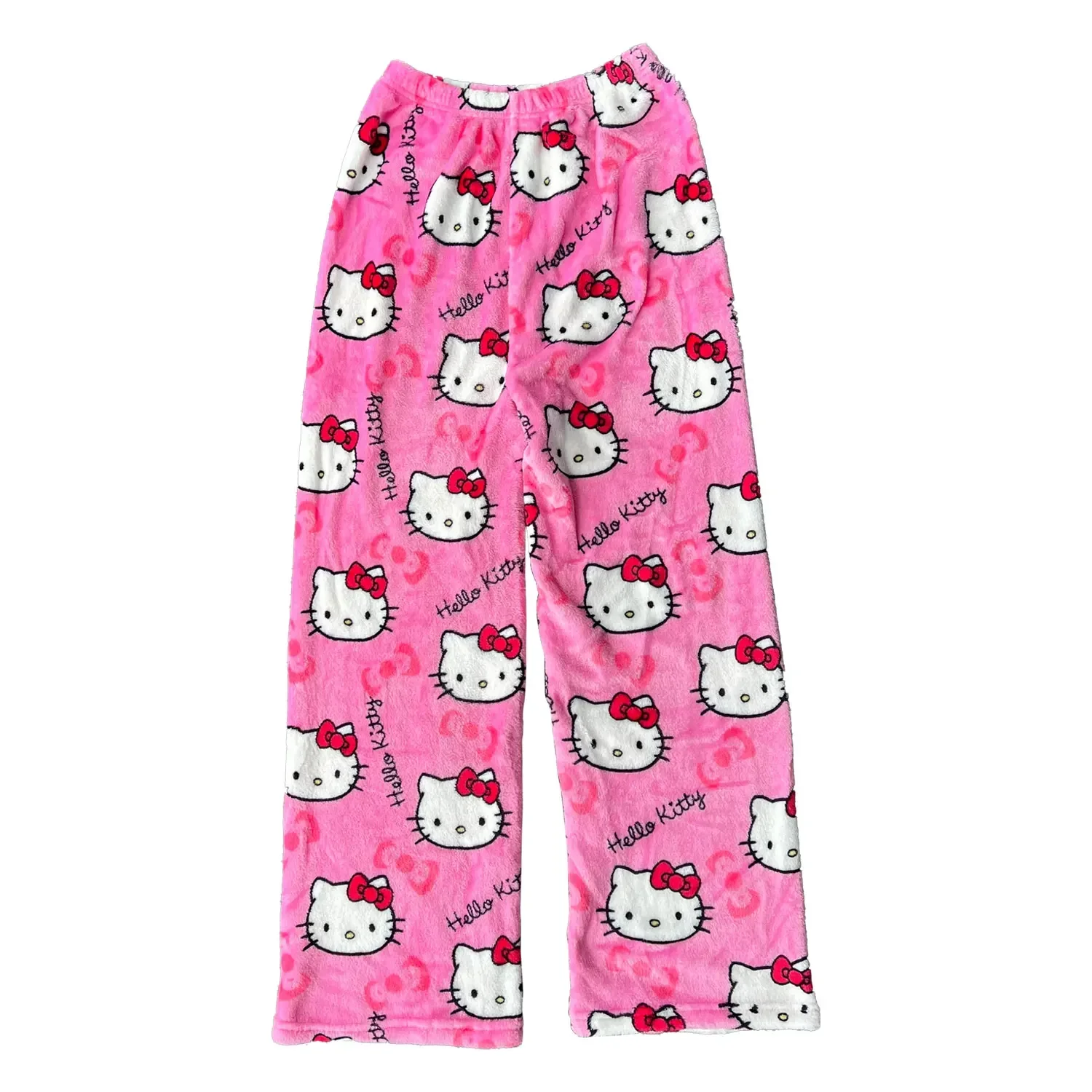 Flannel Pajamas Hello Kitty Thickened Fleece Warm Casual Home Pants Women's Autumn Winter Cartoon Hip Hop Trousers images - 6