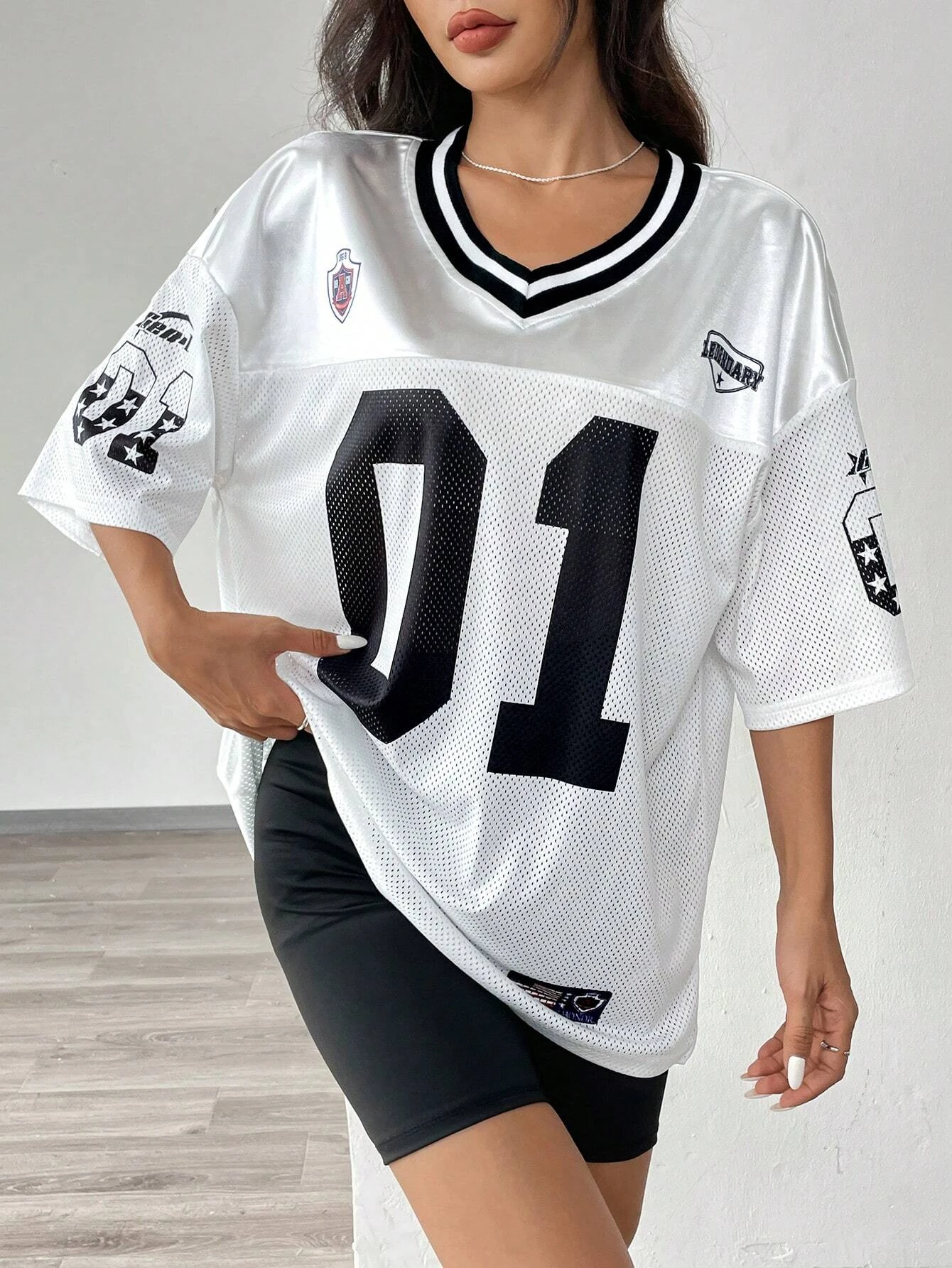 American sports fashion women’s V-neck jersey – loose breathable quick-dry Y2K hip-hop casual versatile top from CyberStreetOne
