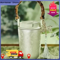 Mug isotherme en céramique à motif printanier 2026 avec paille en verre, couvercle réutilisable et décor brodé, idéal pour le bureau et l'extérieur 1