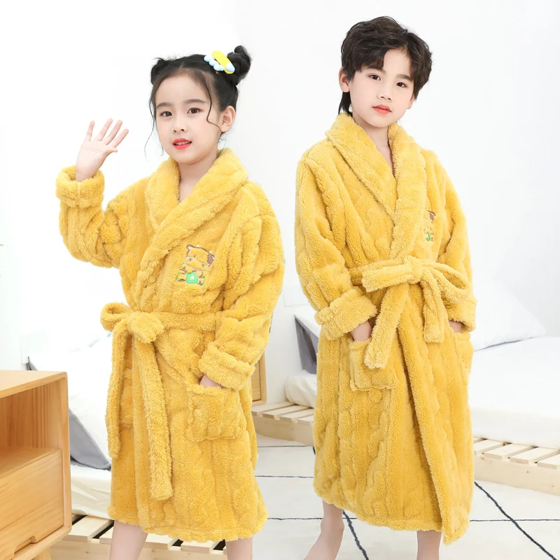 Winter Big Boys Bath Robes Flannel Cartoon Thicken Bathrobe for Kids Fashion Children Warrm Nightwear Girls Princess Homewear