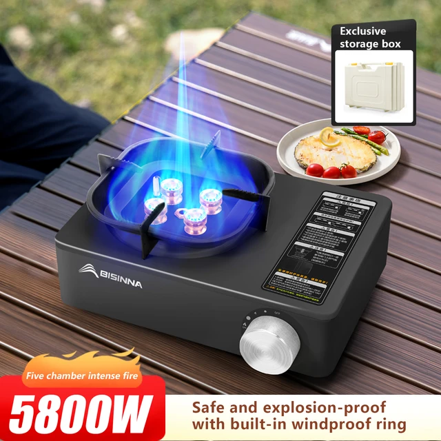 BISINNA Fornello a gas da campeggio Bruciatore a cassetta portatile da esterno ad alta potenza da 5800 W per picnic, escursionismo, trekking 4