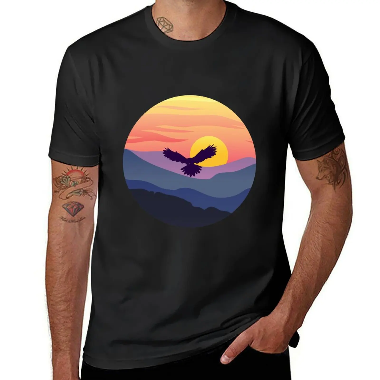

Sunset Scenery With Eagle Silhouette T-Shirt new edition shirts graphic tees boys whites sports fans mens tall t shirts