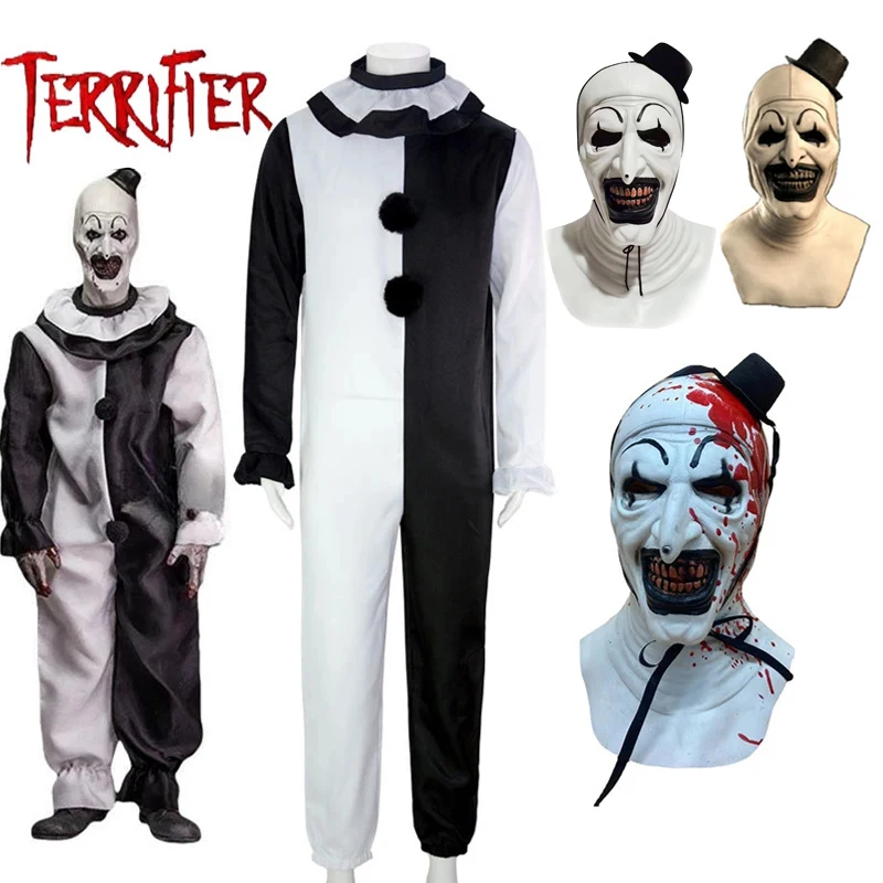 Art The Clown Cosplay Costume Jumpsuit Mask for Men Women Terrifier 2 Movie