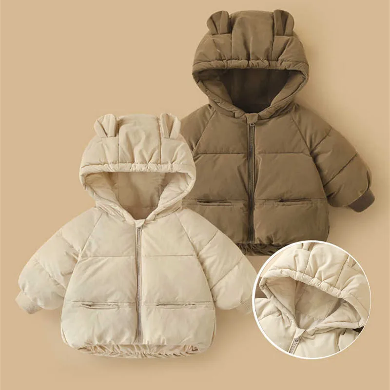 Boys Cotton Jacket Clothes New Winter Children Coat Thickened Warm Outerwear Baby Girls Solid Hooded Cartoon Clothing
