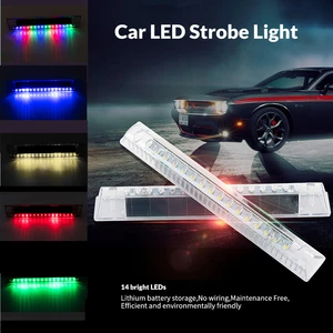 Car LED Strobe Light Multifunctional LED Strip Light Colorful Auto Brake Stop Windshield Warning Signal Lamp Solar Energy