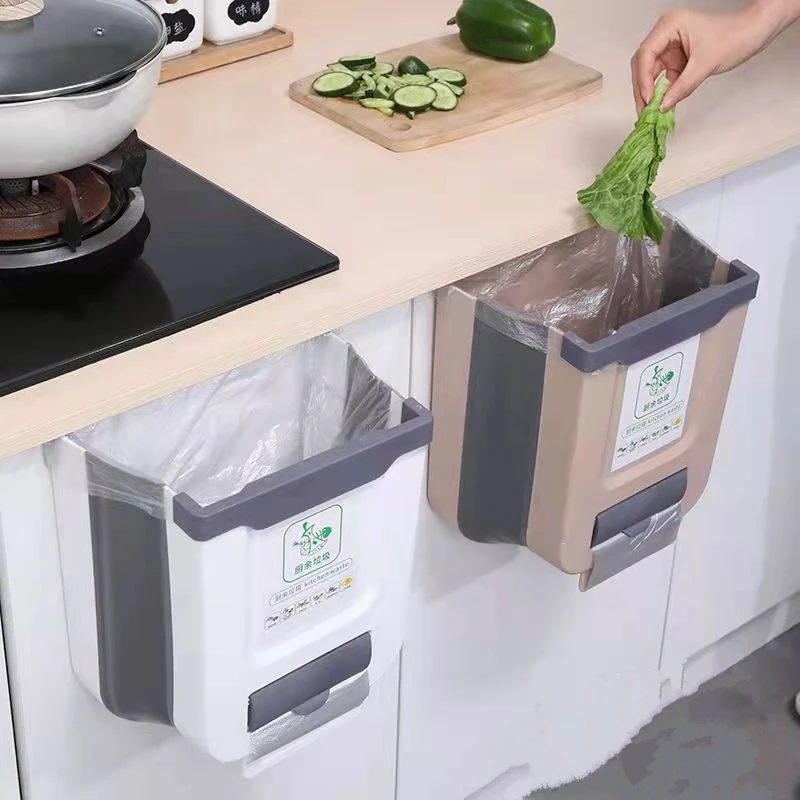 Hanging Trash Can for Kitchen Cabinet Door Plastic Car Standing