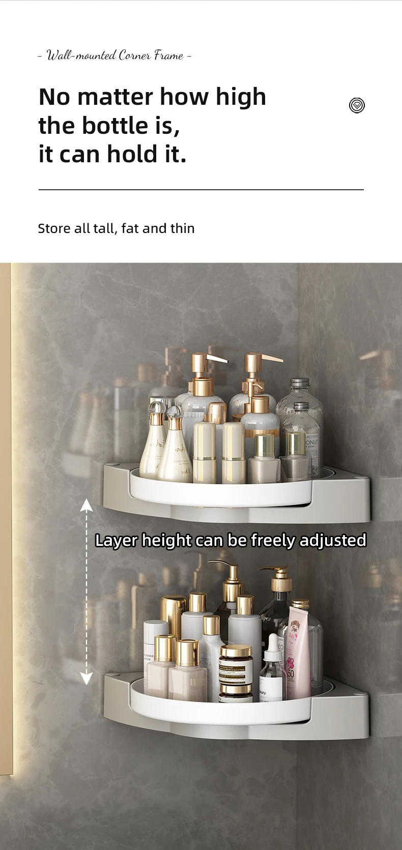 Description Picture 6 of itemPlastic Storage Turntable 360° Rotate No Drilling Bathroom Skincare Storage Wall Corner Shower Gel Storage Rack