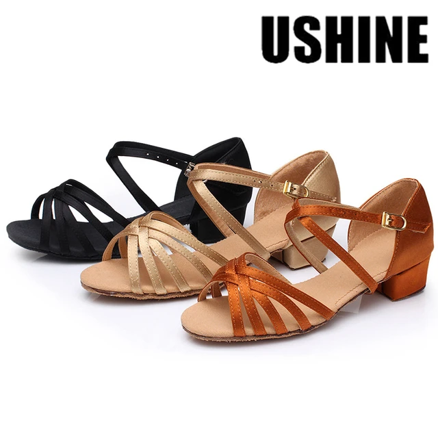 USHINE Satin Brown Beige Black Gold Zapatos Salsa Mujer Zapatos De Baile  Latino Mujer Tango Latin