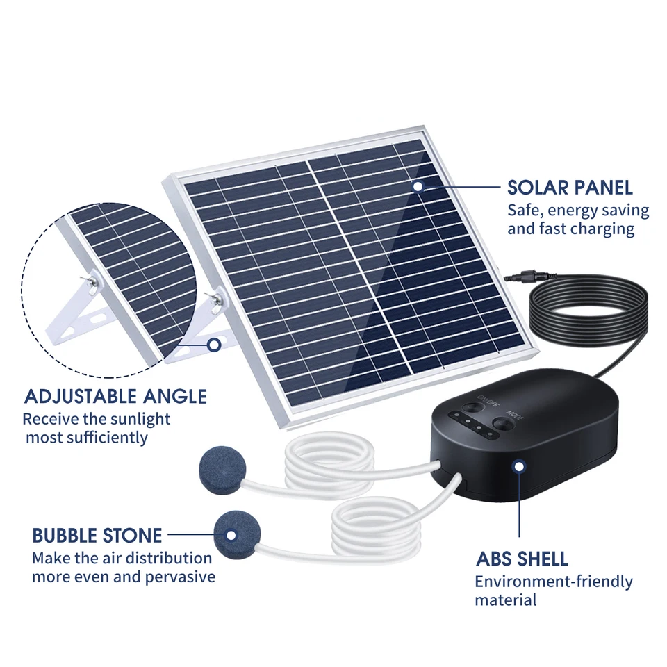 Ossigenatore Solare Per Laghetto - Pompa Ad Aria A Energia Solare, Batteria 2200 MAh - Foto 11