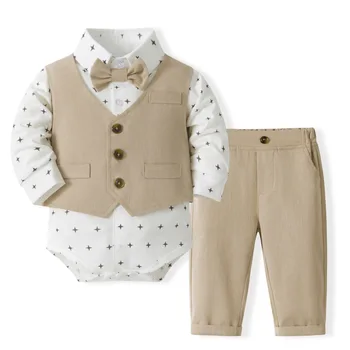 Spring Autumn Baby Boy Bodysuit Outfit 3-24M 3 PCS Toddler Children Clothes Set suit Baby Newborn Boys Birthday Wedding Set 1