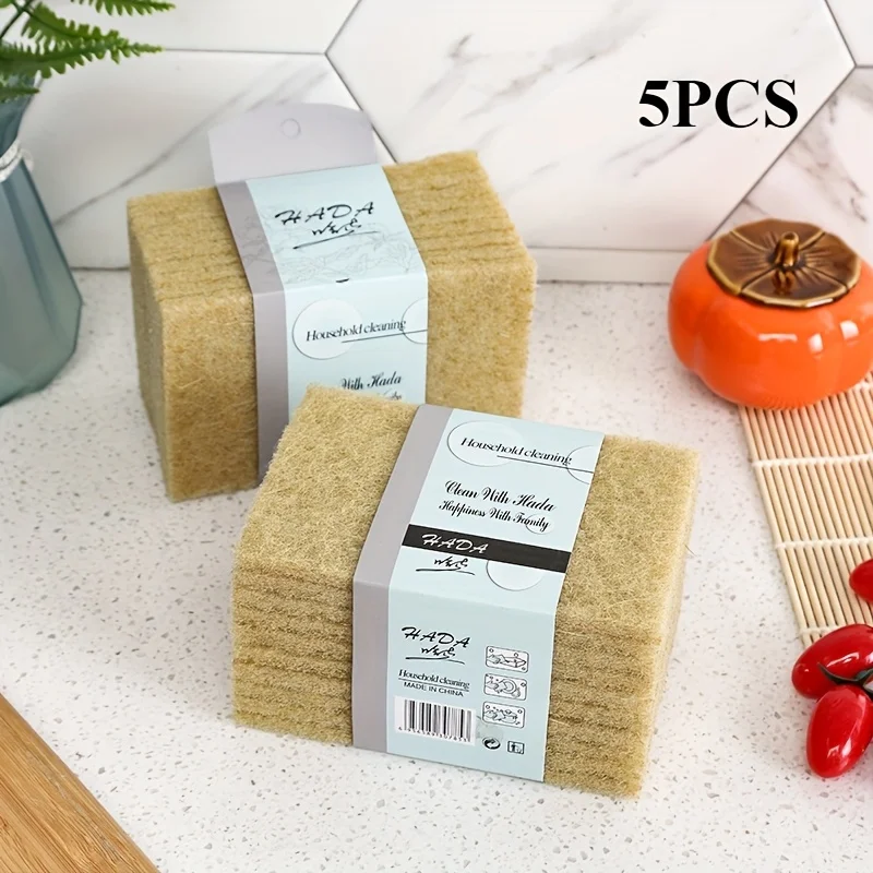 5pcs Coconut Fiber Scouring Pads - Non-Woven, High-Quality Reusable Exfoliating Pads for Kitchen, Bathroom, Living Room Cleaning