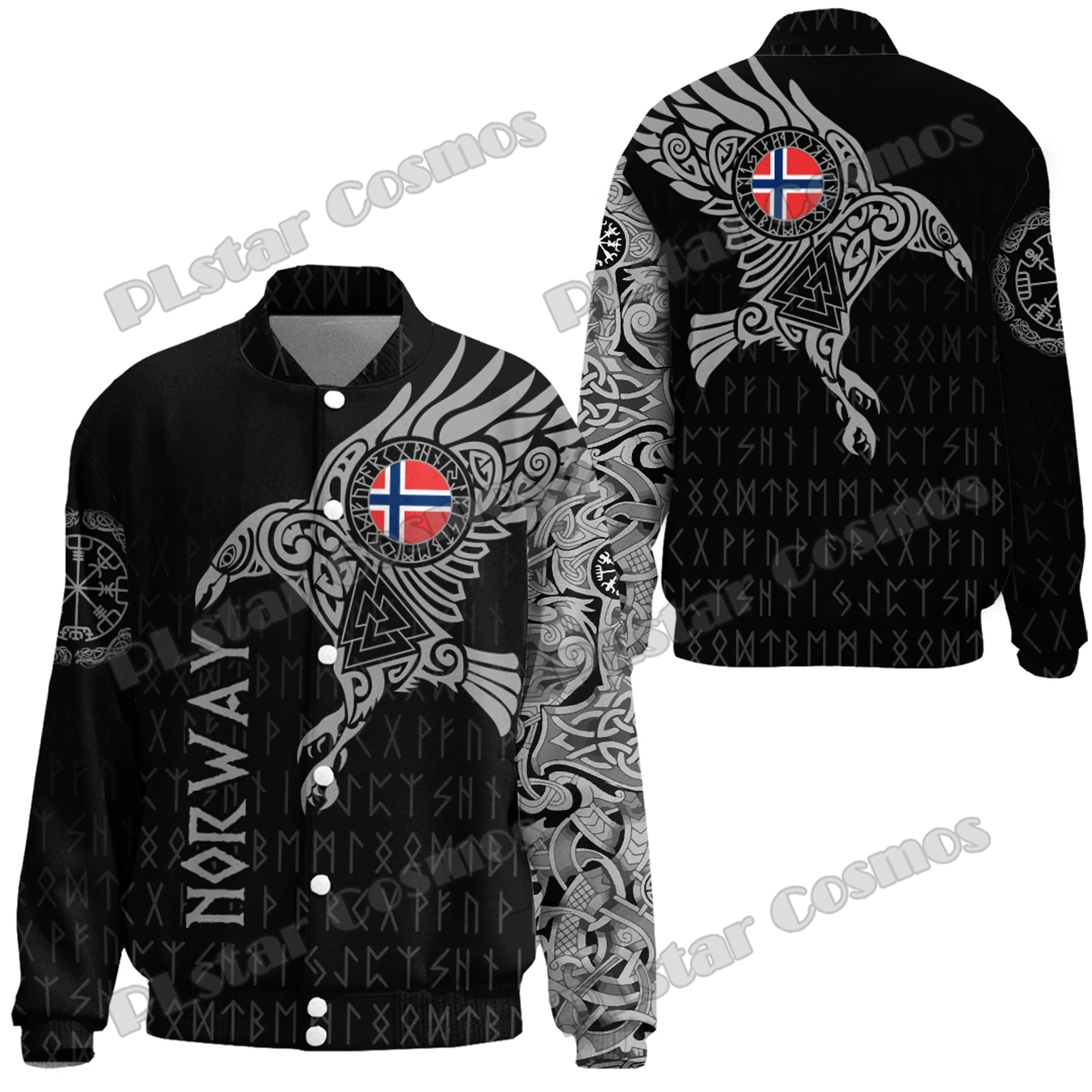 The Raven Of Odin Tattoo Norway 3D Printed Fashion Men's Thicken Stand-Collar Jacket Unisex Casual Winter Baseball Jacket FX51 wolf warriors and skull tattoo 3d printed fashion men s baseball varsity jacket unisex casual winter baseball jacket fx32