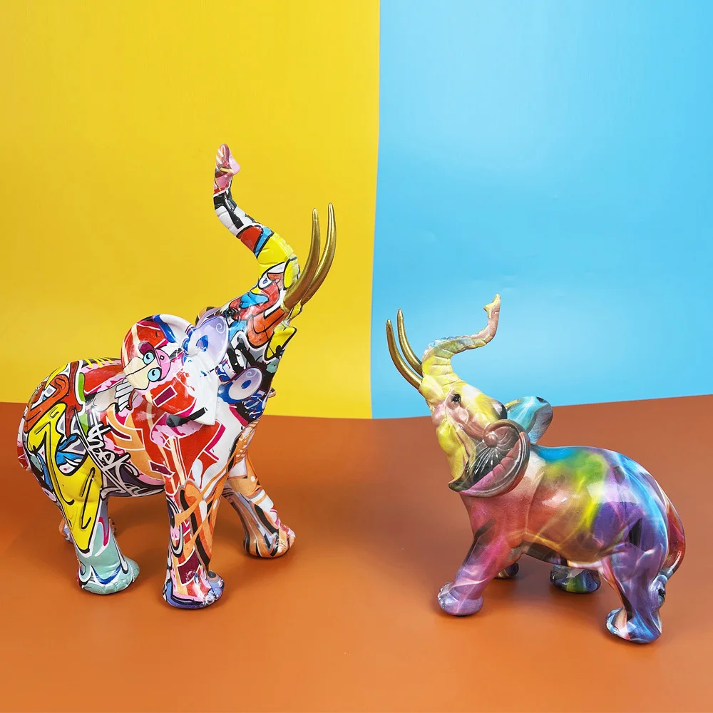 

Resin Elephant Sculpture Ornaments Creative Craft Tabletop Statue Decoration for Living Room Bedroom Office Wine Cooler Decor