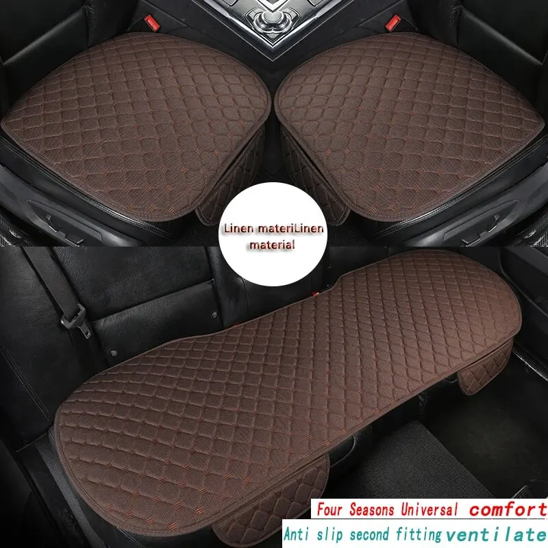 Quilted Embroidered Linen Car Cushion Set - Universal Fit, All-Season, Three-Piece